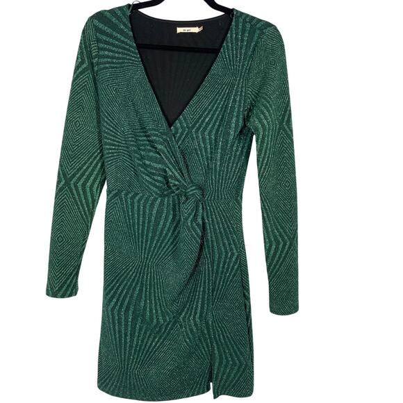 Mi Ami, Size Small, Green & Black Geometric Bodycon Dress, Party, Sparkly, EUC - Picture 1 of 7
